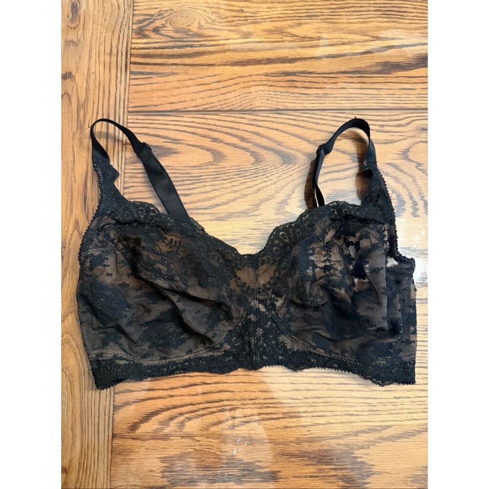 Vintage Victoria's Secret‎ Black Lace Lightly Lined Balconette Bra Size 34D